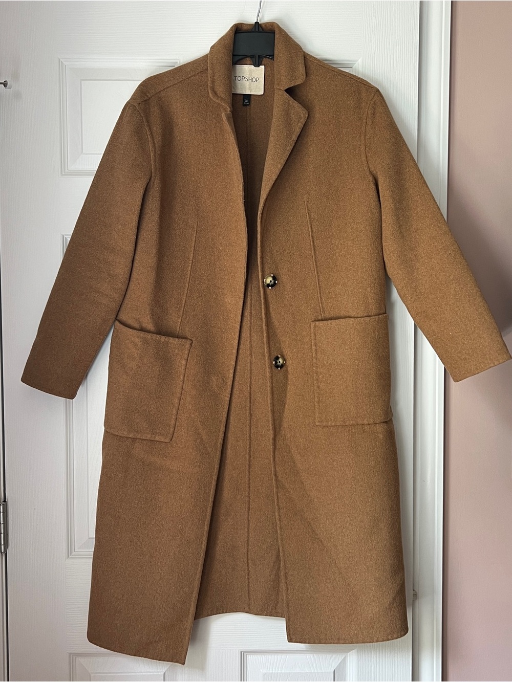 Topshop Camel Single-Breasted Wool-Blend Coat
